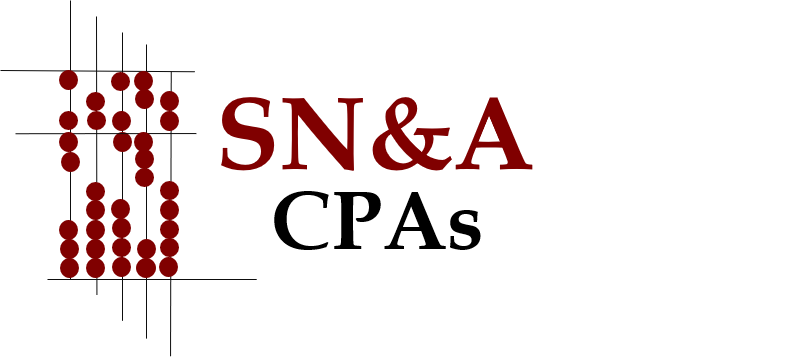 a logo for sn & a cpas with red dots on a white background