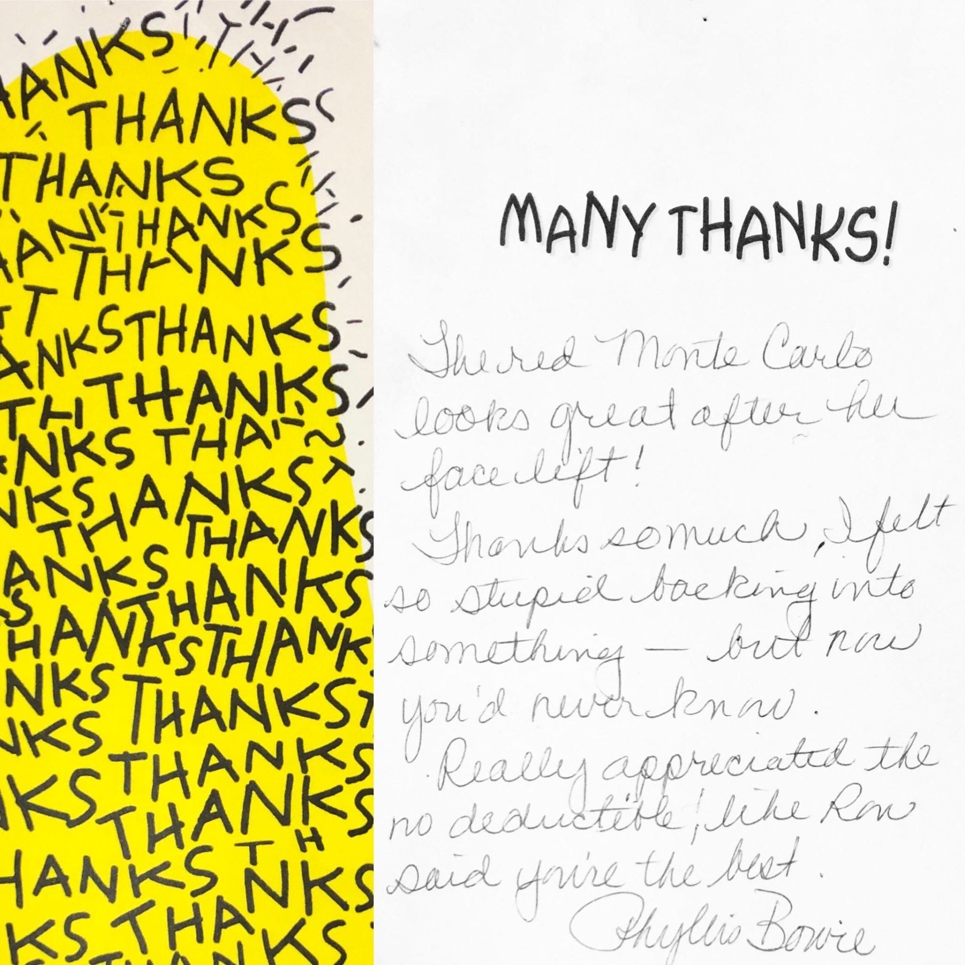 Thankful Letter of Customer — Oxford, OH — Stateline Auto Body