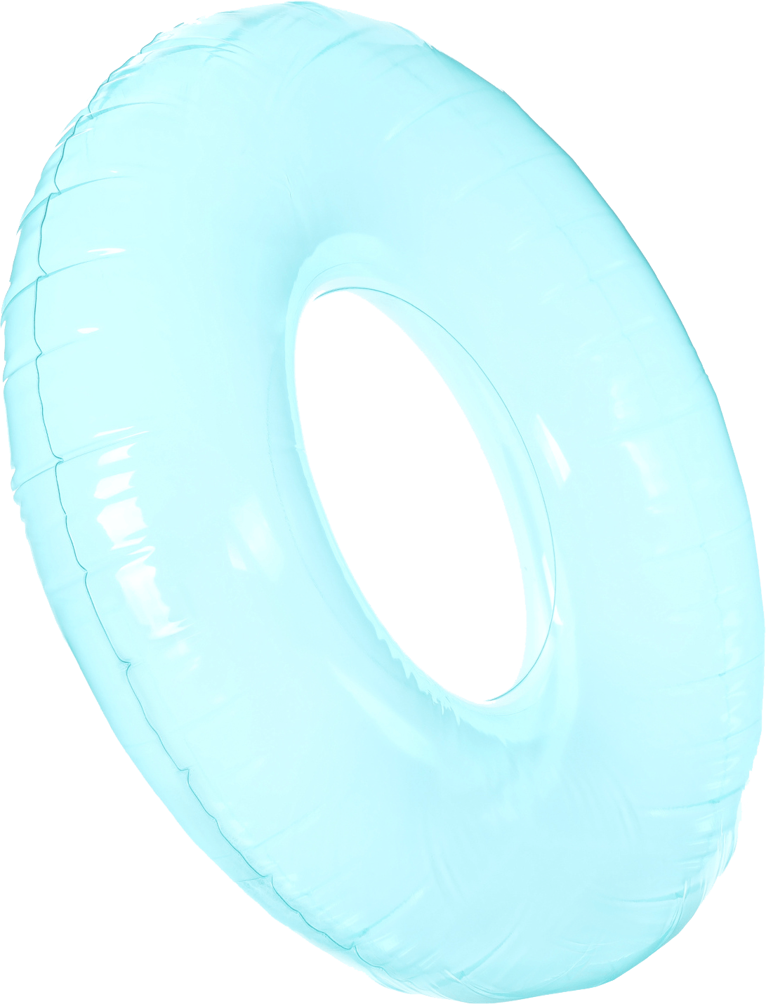 A light blue inflatable ring with a hole in the middle on a white background.