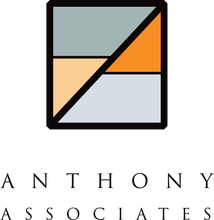 The logo for anthony associates is a square with a triangle in the middle.