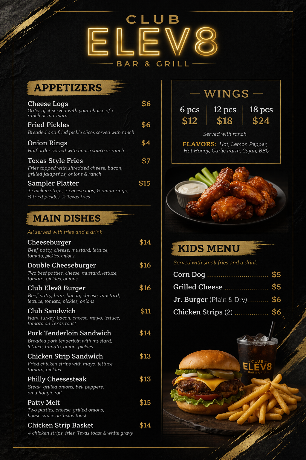 A menu for a restaurant shows a variety of cocktails.