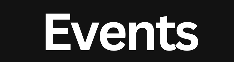 The word events is written in white on a black background