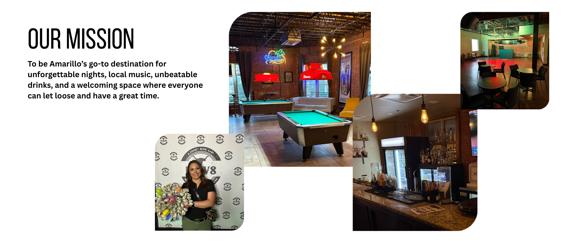 A woman is standing in front of a pool table in a bar.