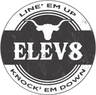 A black and white logo for Club elev8 knock em down
