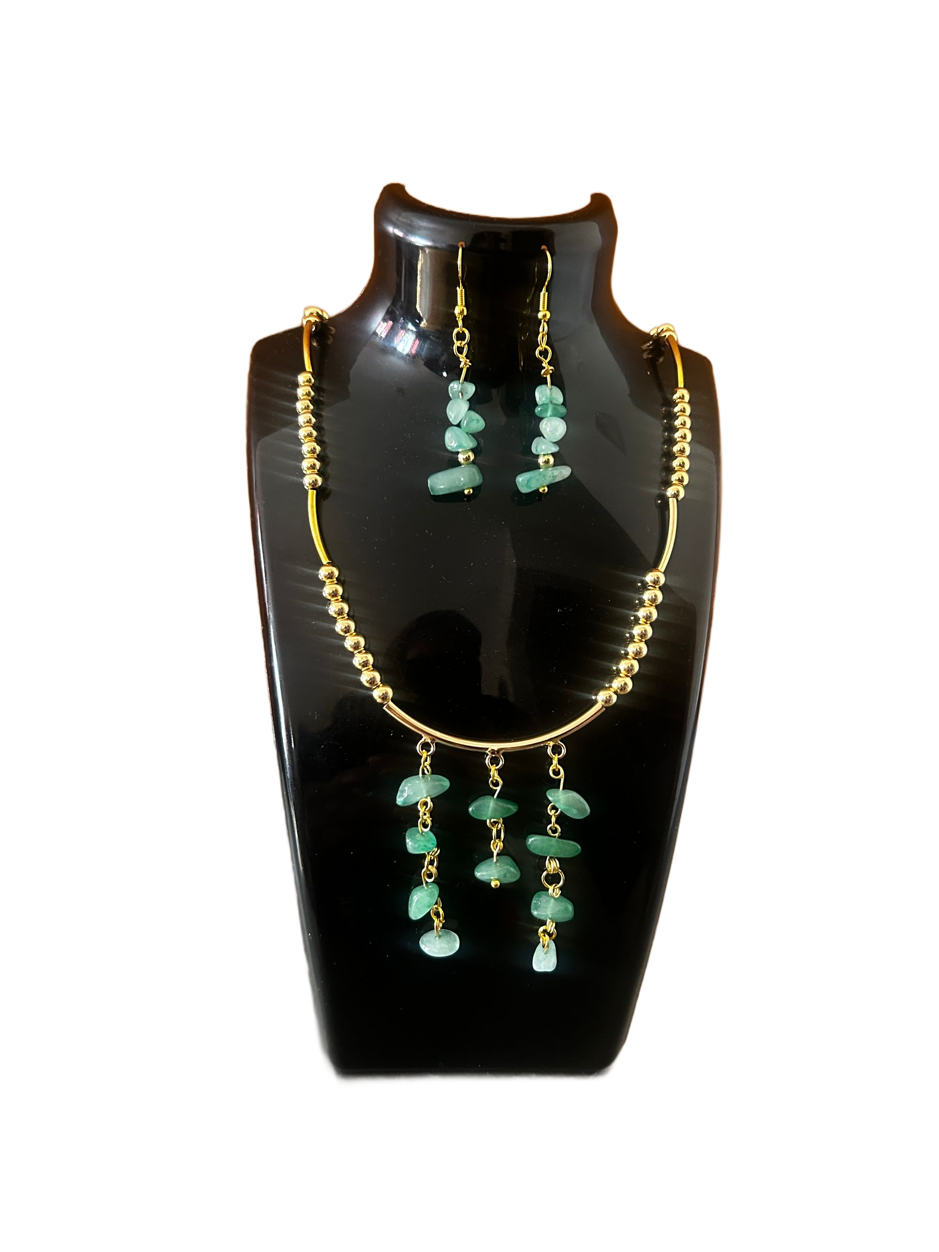 Emerald Green Gold Plated Necklace and Earring Set
