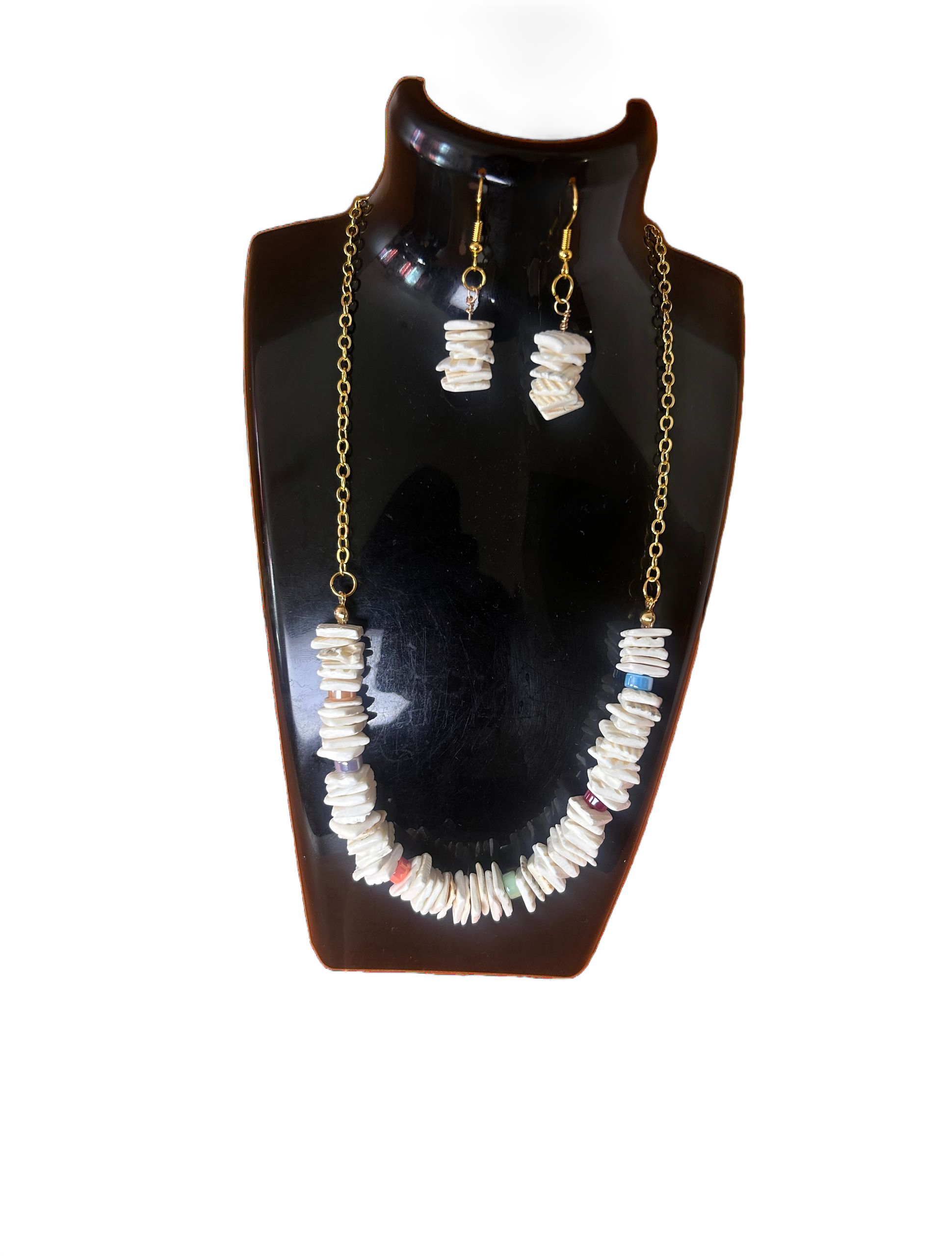 White Puka Shell Necklace and Earring Set