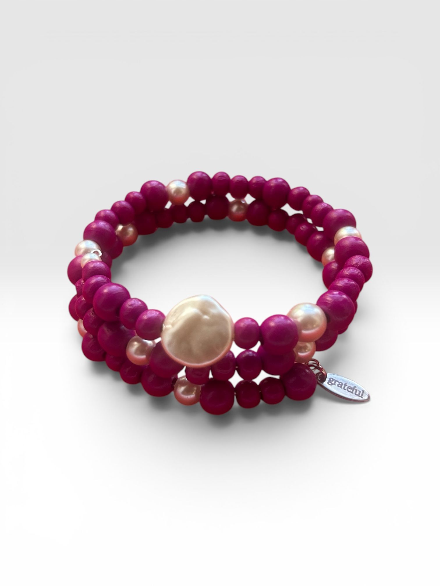 Purple Beaded Bracelet with Pearl Accent