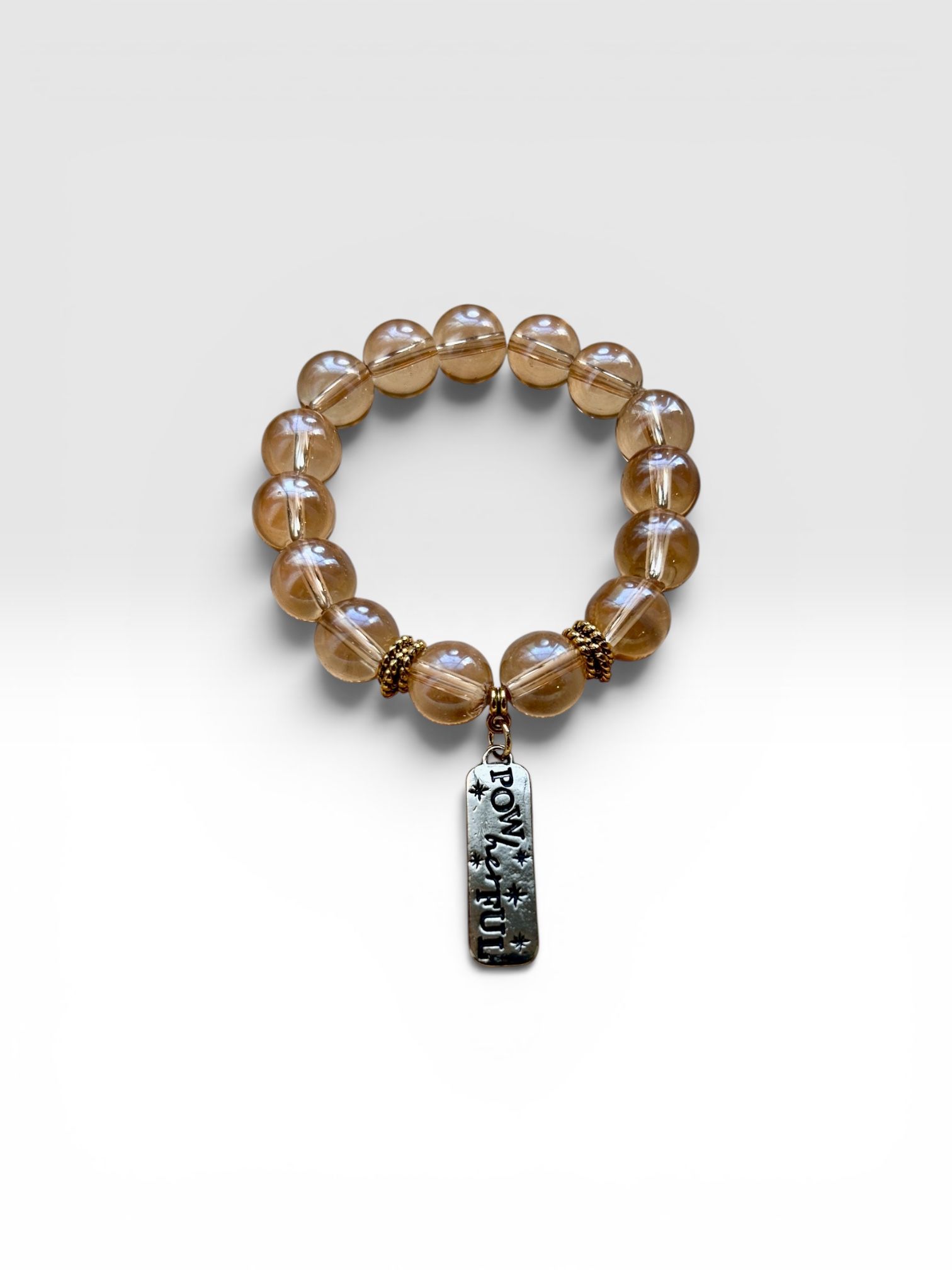 Champagne Crystal Beaded Stretch Bracelet with Charm