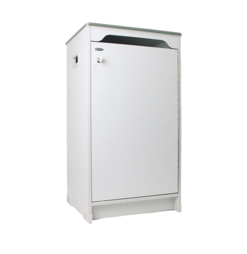 A white cabinet with a door on a white background