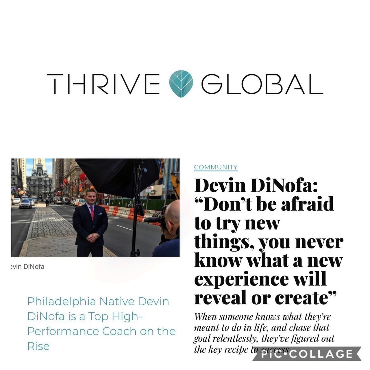 a thrive global article about devin dinofa