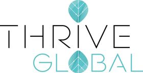 The logo for thrive global has a heart and leaves on it.