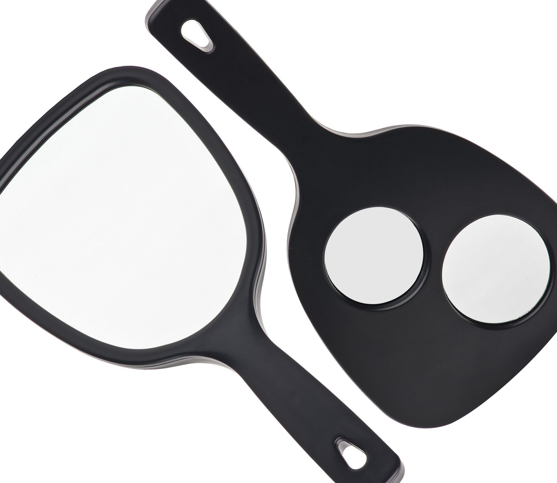 Uno specchio nero con due cerchi bianchi sopra