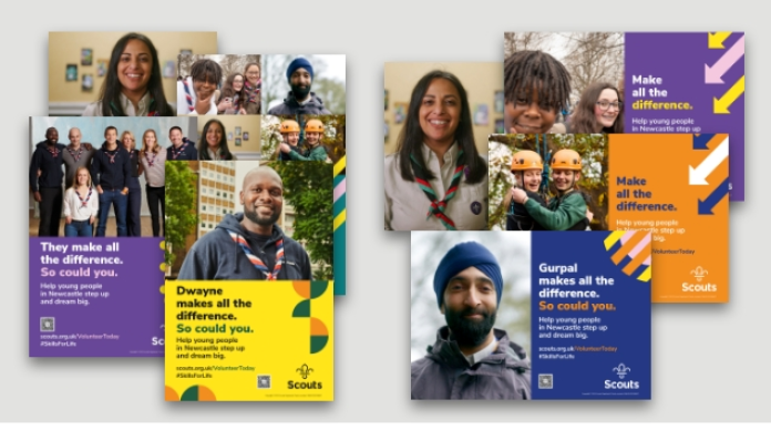 Composite image showing new ad templates available in the Scout Brand Centre for Groups to use in recruitment campaigns.
