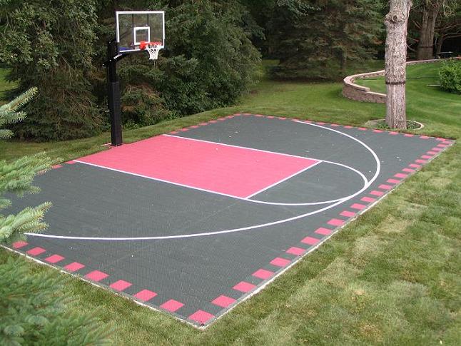 freshly installed residential basketball court