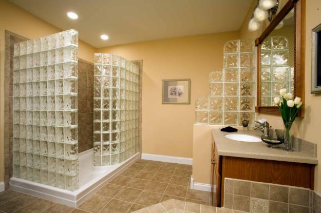 Remodeled Bathroom Featuring Glass Blocks