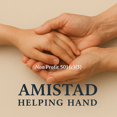 A black and white sign that says `` amistad helping hand a group for immigration services ''.