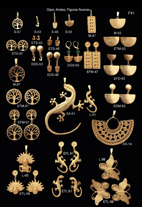 Artesanía cultural de Colombia en baño de oro