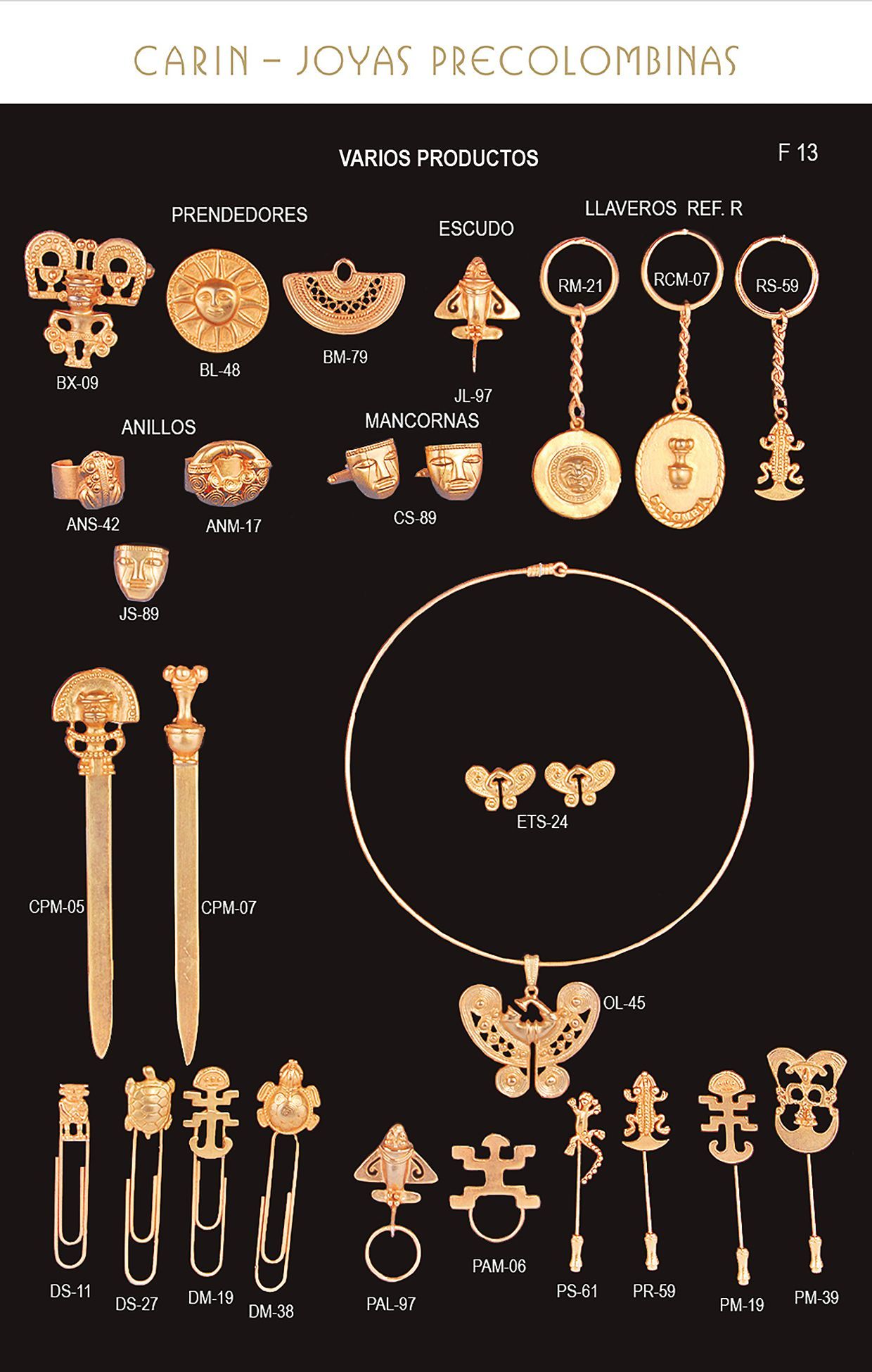 Artesanía cultural de Colombia en baño de oro