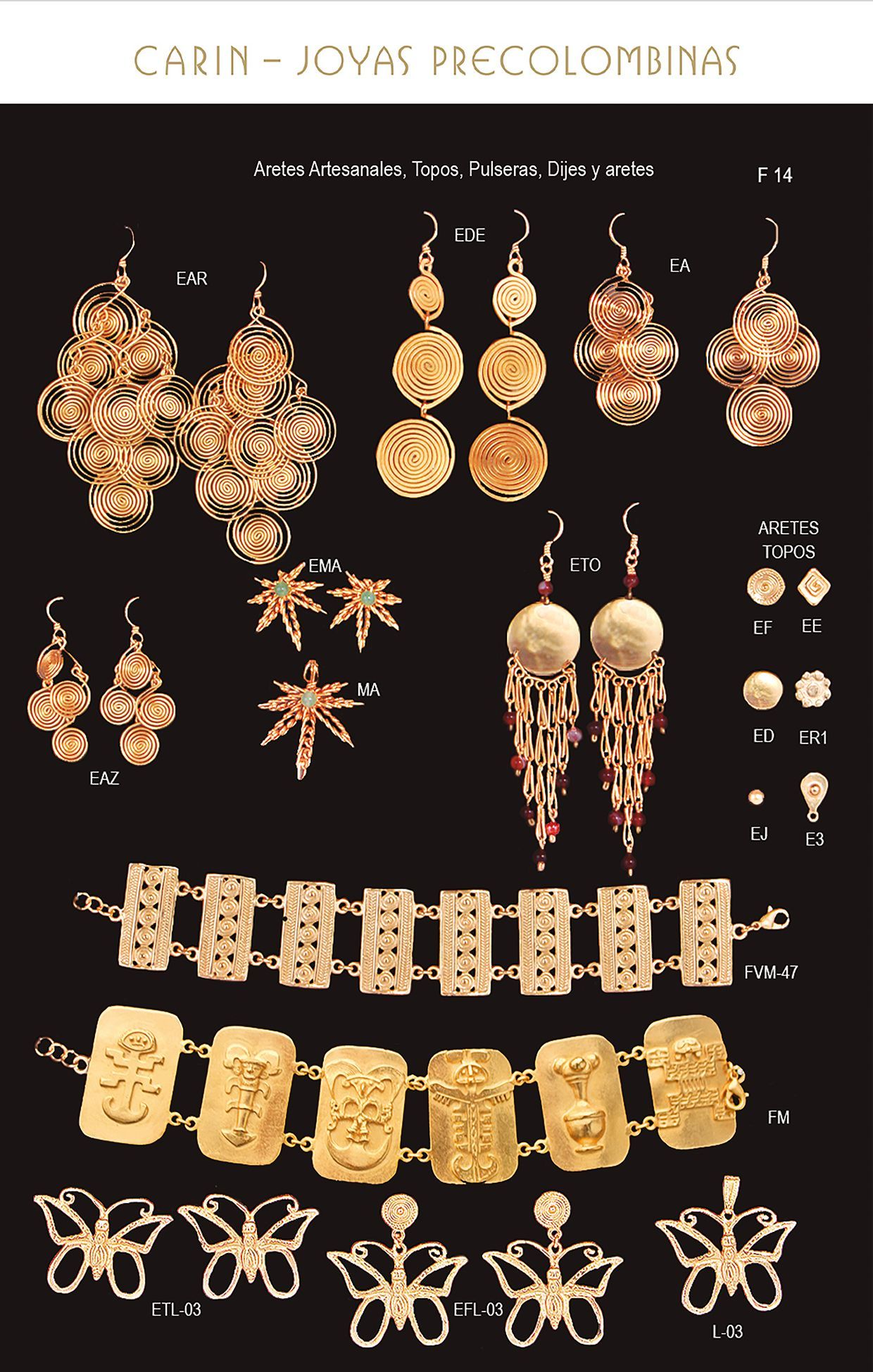 Accesorios artesanales precolombinos en oro