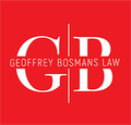 The logo for geoffrey bosmans law is on a red background.