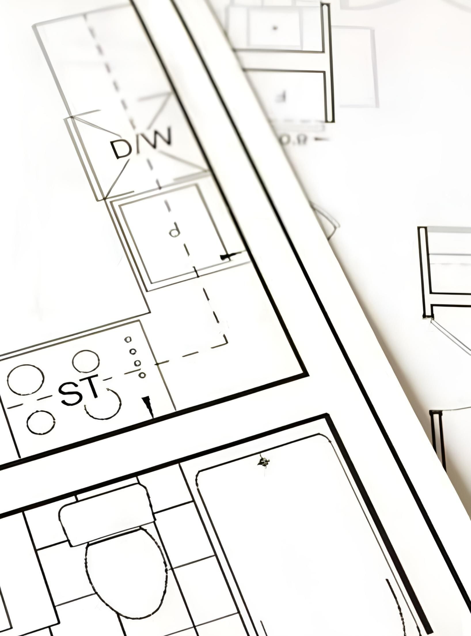 Architectural Blueprints Showing Kitchen and Bathroom Layouts — Mid North Coast Drafting & Construction in Forster, NSW