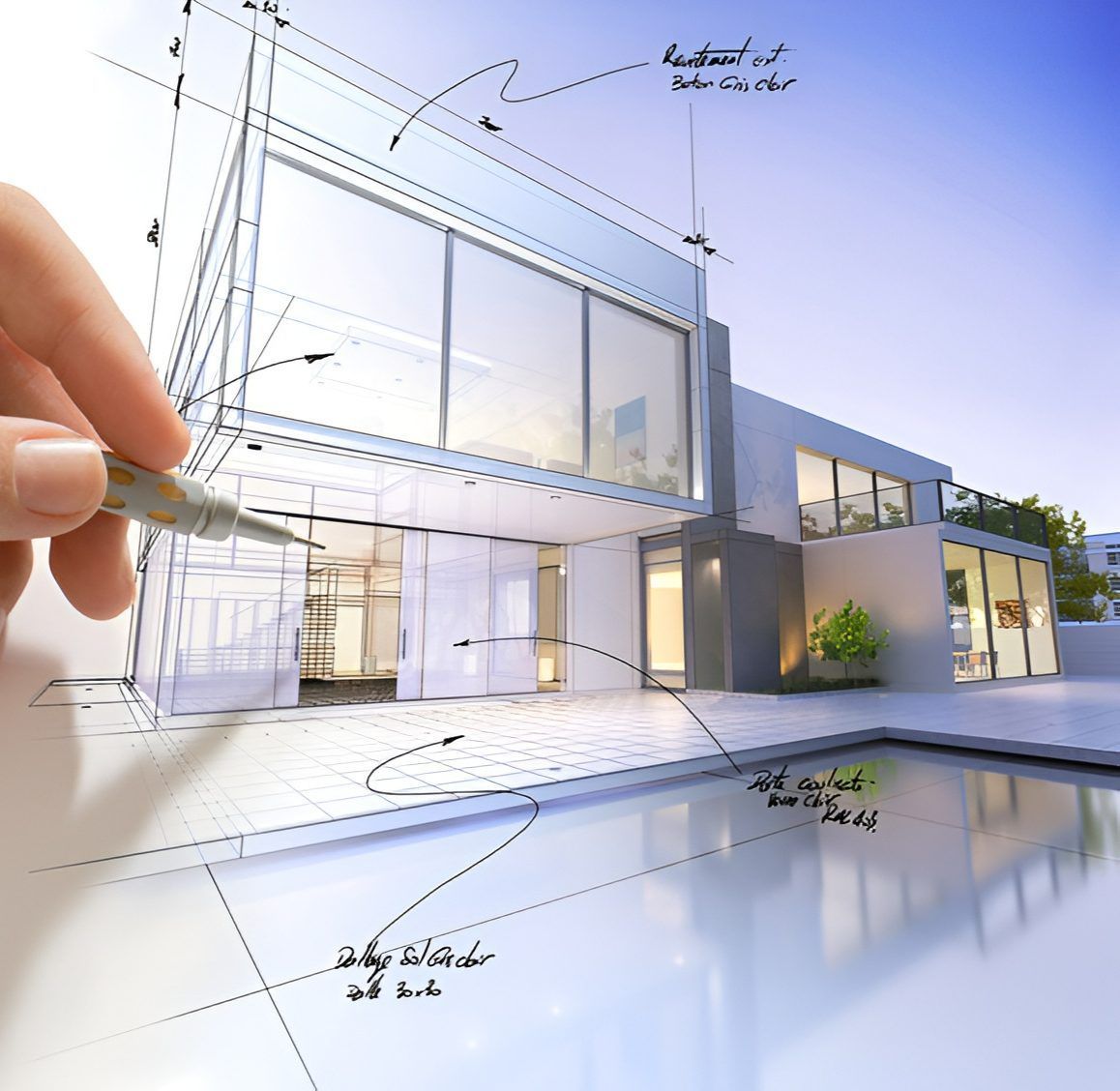 Architect's Hand Sketching a Modern House — Mid North Coast Drafting & Construction in Diamond Beach, NSW
