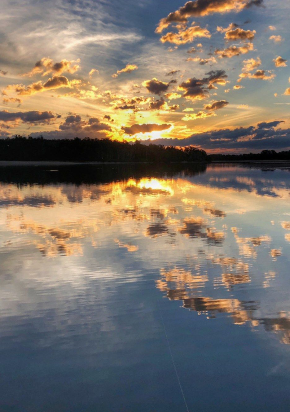 Sunset Over Calm Water With Golden Clouds and Treeline — Mid North Coast Drafting & Construction in Old Bar, NSW