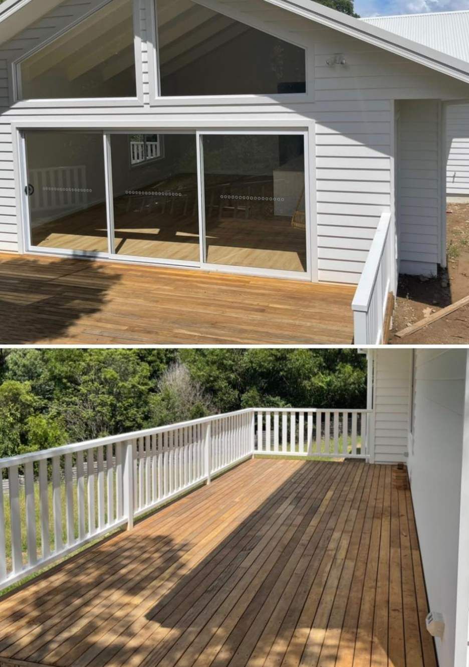 White House With Deck, Sliding Doors, and Surrounding Greenery — Mid North Coast Drafting & Construction in Old Bar, NSW