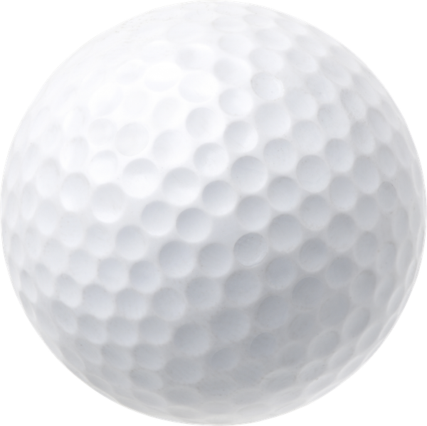 A close up of a white golf ball on a white background.