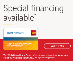 Wells Fargo Home Projects credit card ad: Special financing available. Card image with 