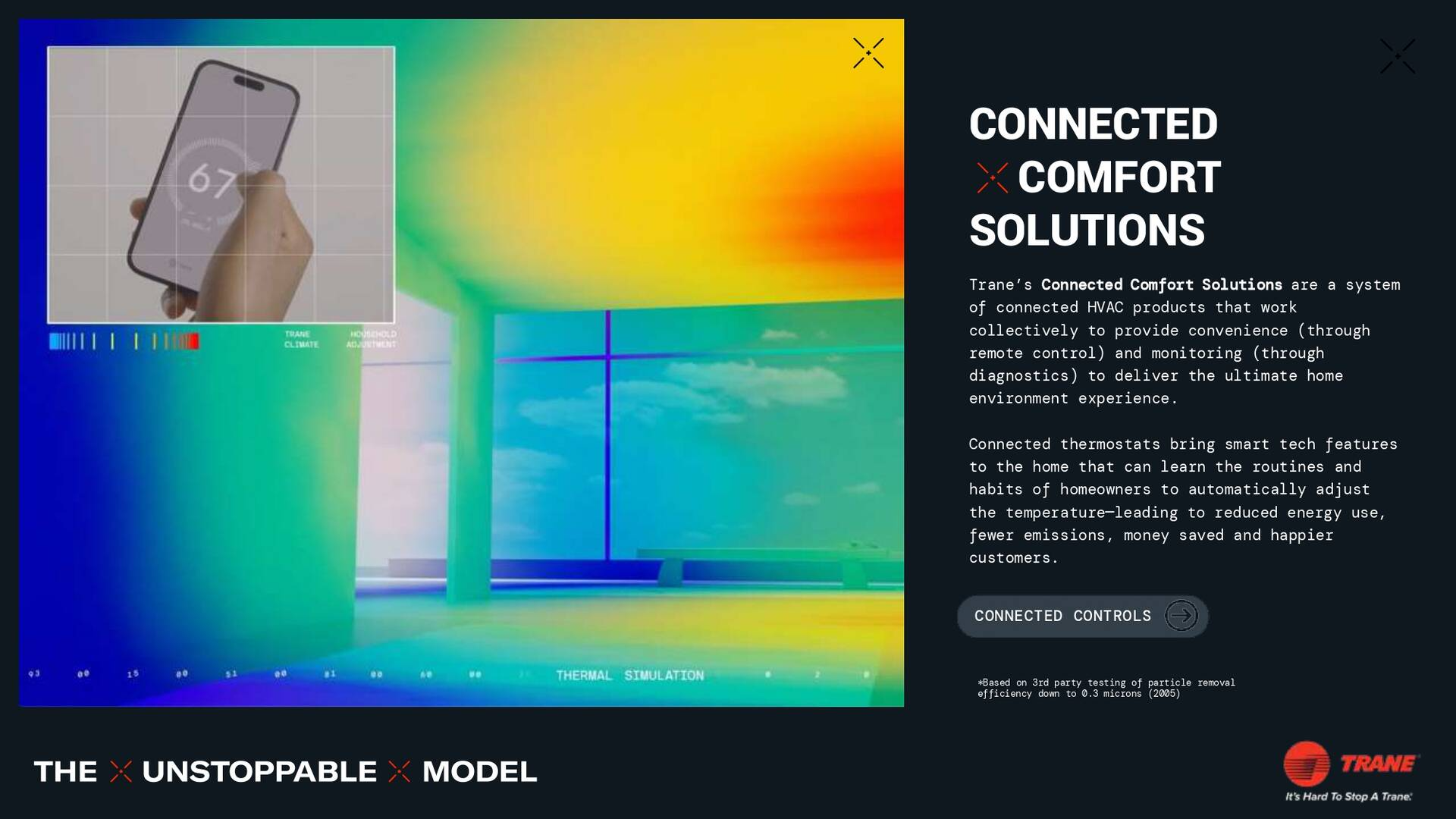 Thermal image with a phone displaying a temperature, advertising connected comfort solutions.