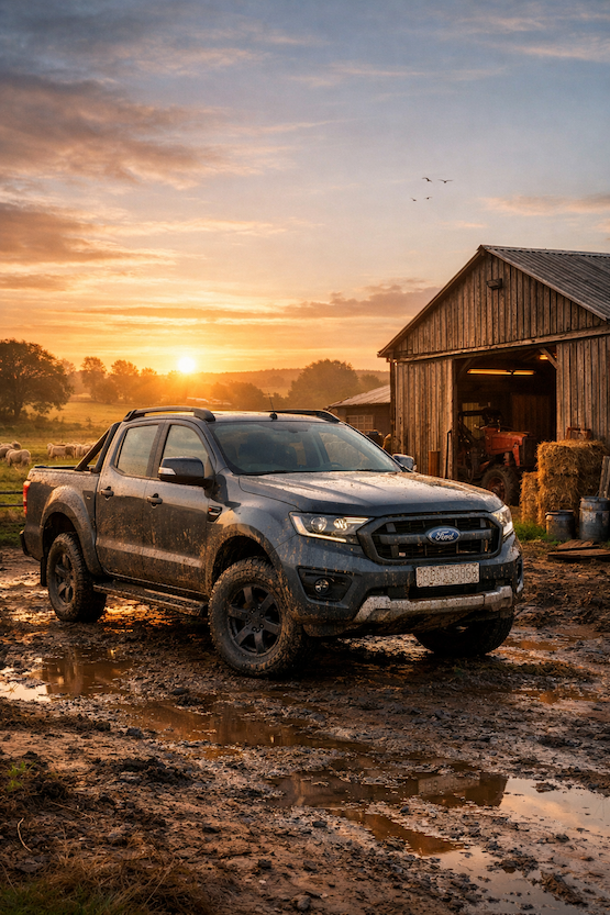 Black Mercedes-Benz van parked outside a brick building with a stone entrance.