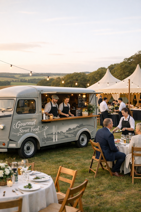 Black hearse and sedan on a street lined with buildings and a pub.