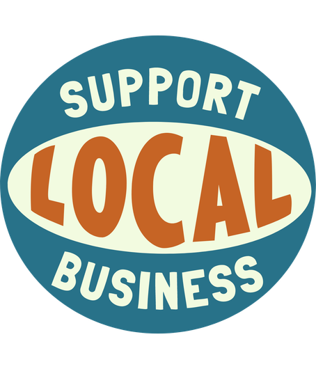 A logo that says `` support local business '' in a blue circle.
