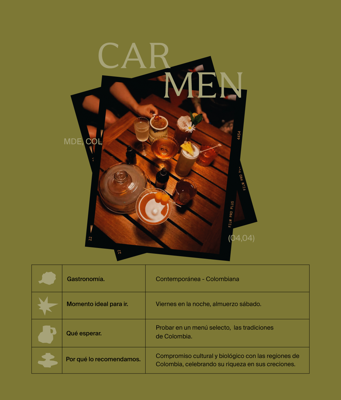 Un cartel de Carmen muestra una mesa con bebidas.