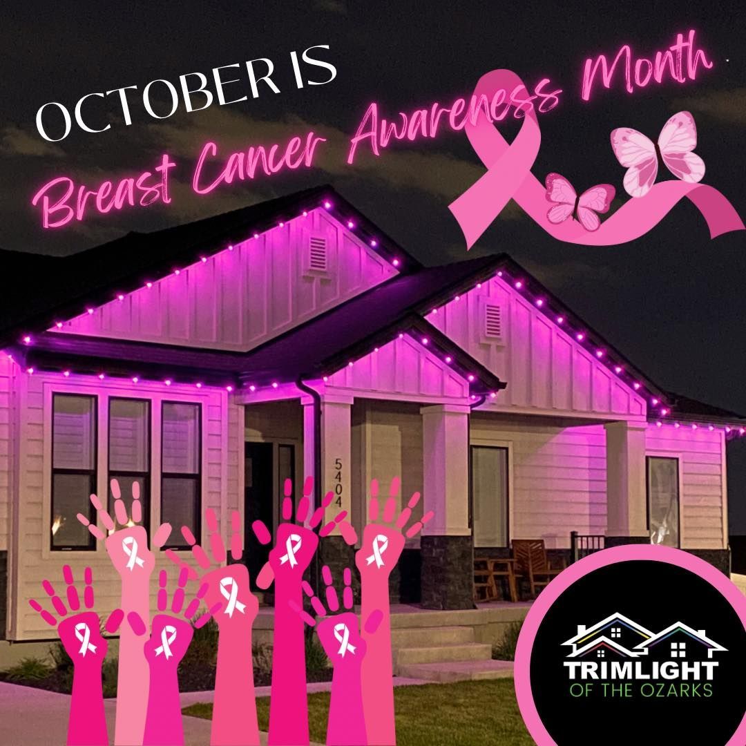 October is breast cancer awareness month and a house is lit up with pink lights