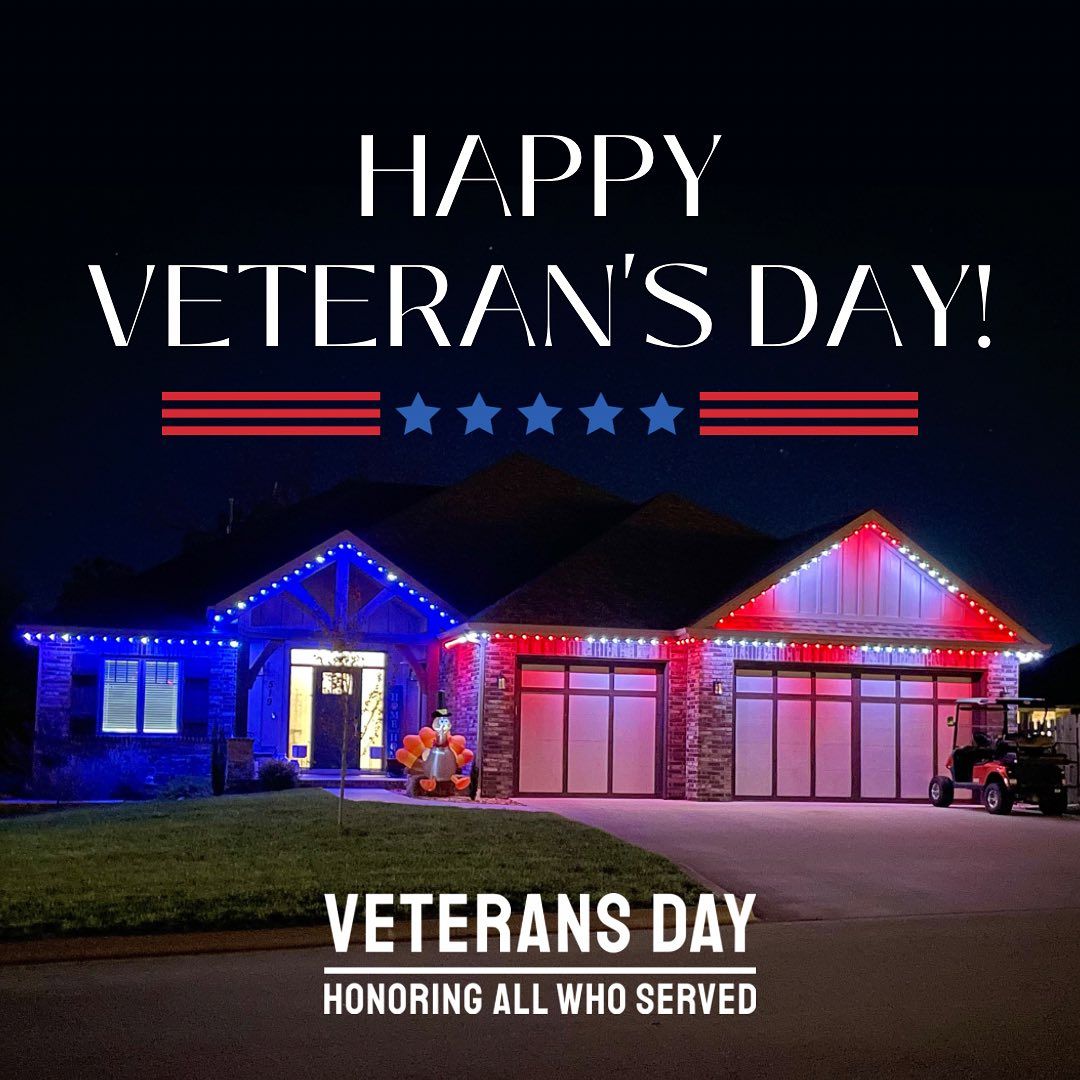 A picture of a house decorated for veterans day