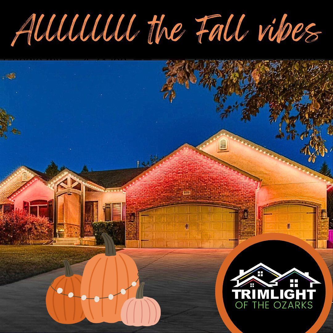 An advertisement for trimlight of the ozarks shows a house with pumpkins in front of it