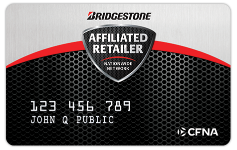 Bridgestone Affiliated Retailer credit card with a gray, black, and red design. | Joe's Auto & Tire