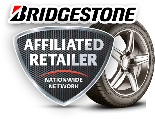 Bridgestone Affiliated Retailer logo with a tire on a white background. | Joe's Auto and Tire