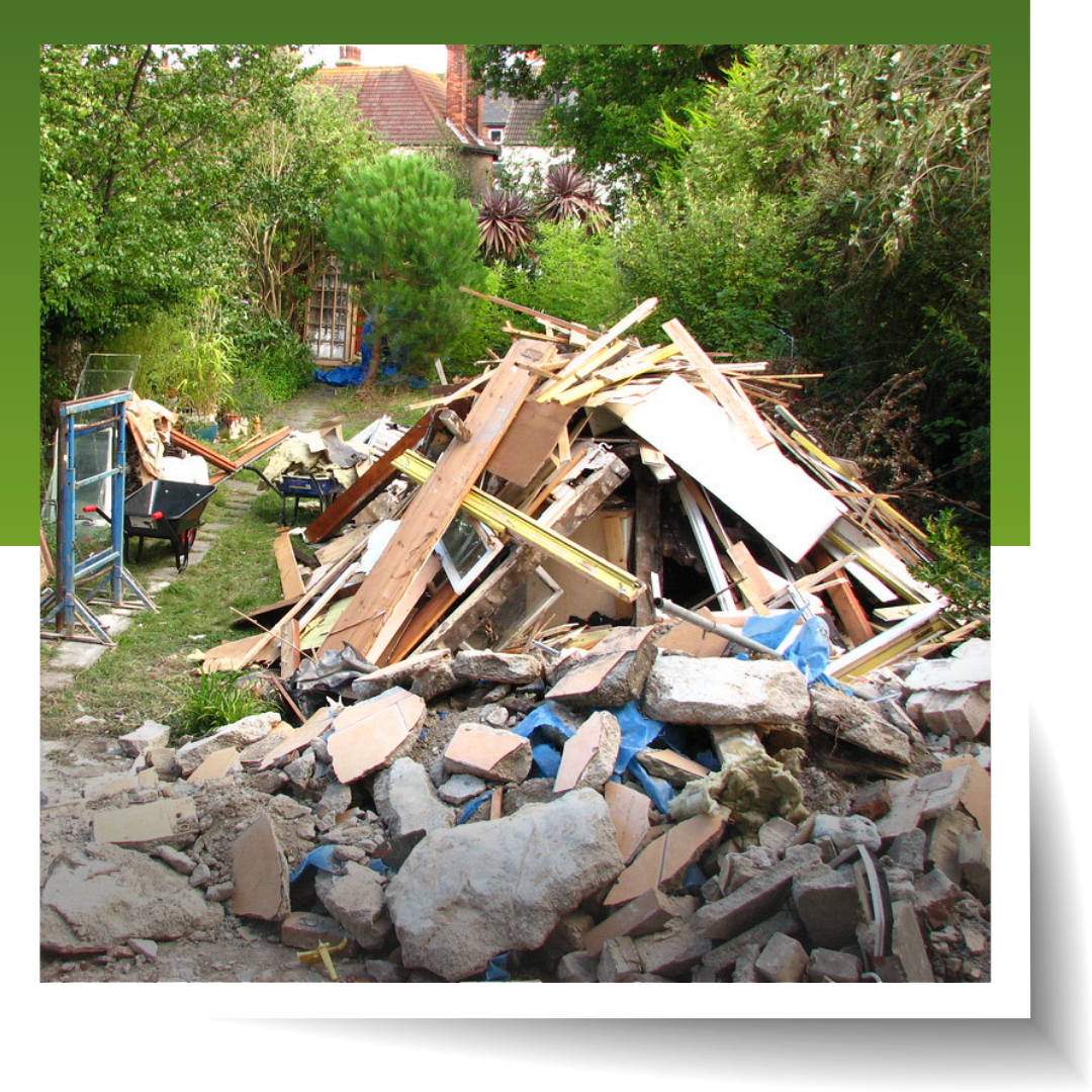 A pile of junk construction waste material