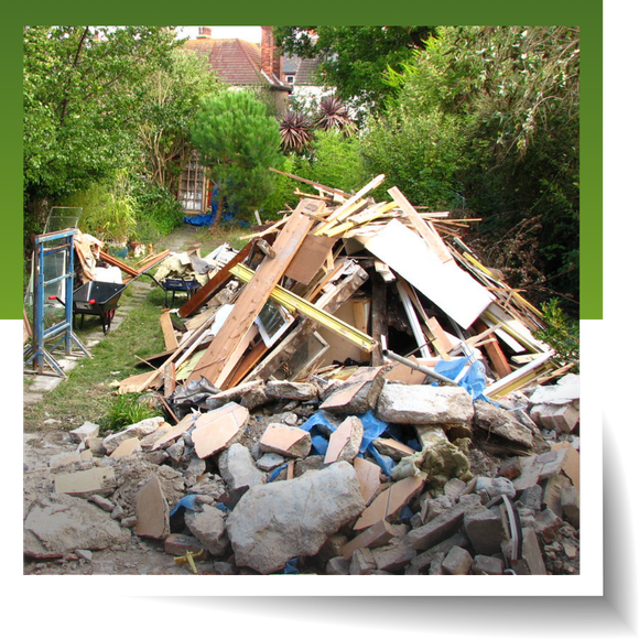 A pile of junk construction waste material