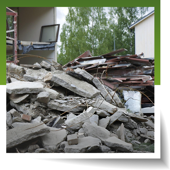 A pile of concrete waste materials