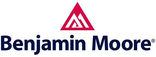 the benjamin moore logo has a red triangle on it .