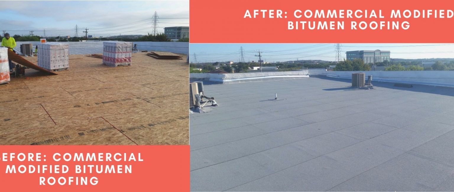 Before and After of Commercial Bitumen Roofing — San Antonio, TX — Alexander’s Roofing