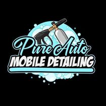 Logo for Pure Auto Mobile Detailing: blue and white text over car wash gun and bubbles on a black background.