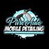 Logo for Pure Auto Mobile Detailing: blue and white text over car wash gun and bubbles on a black background.