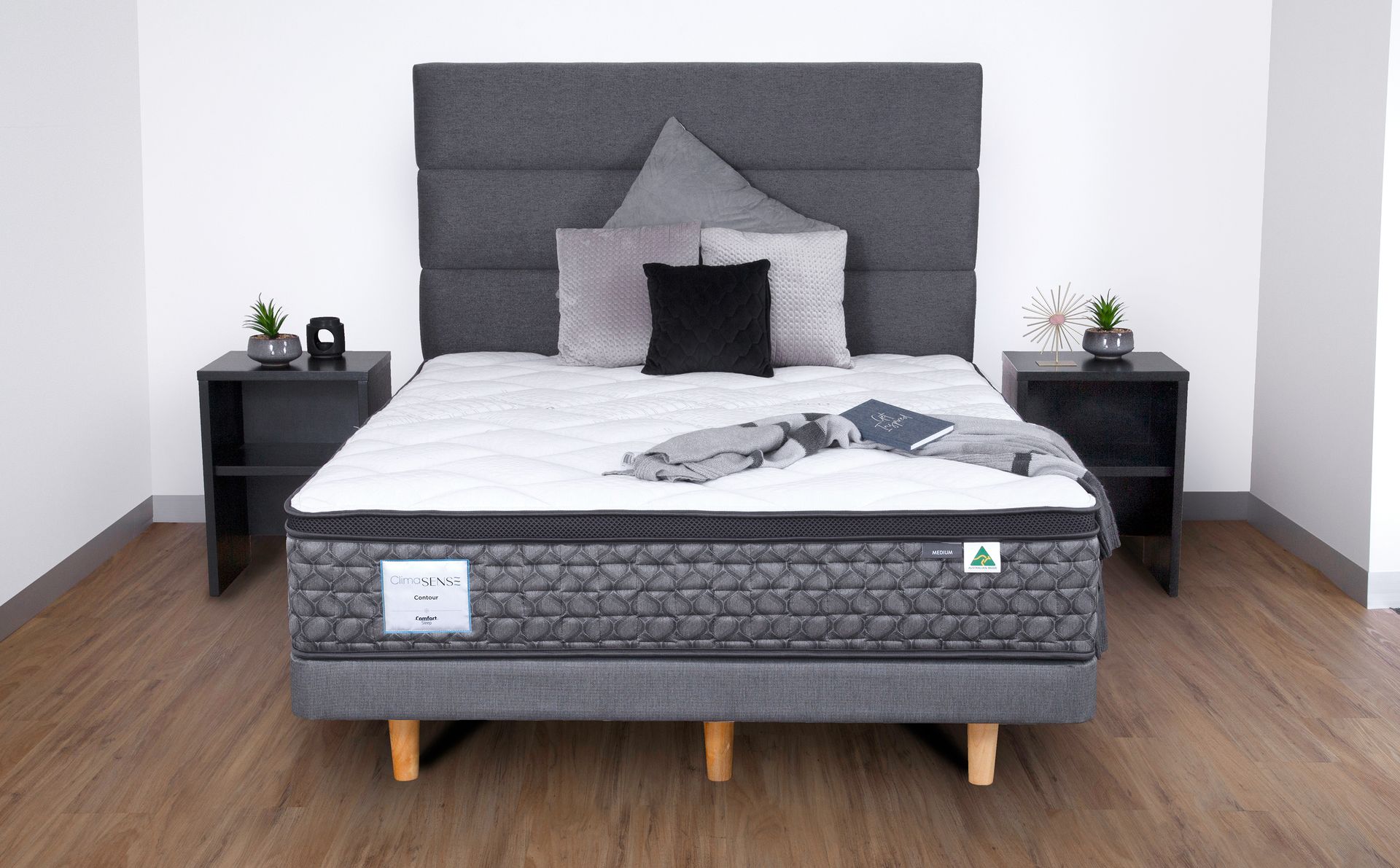 Grey Bed with Black Bedside Tables — High-Quality Furniture in Warwick, QLD