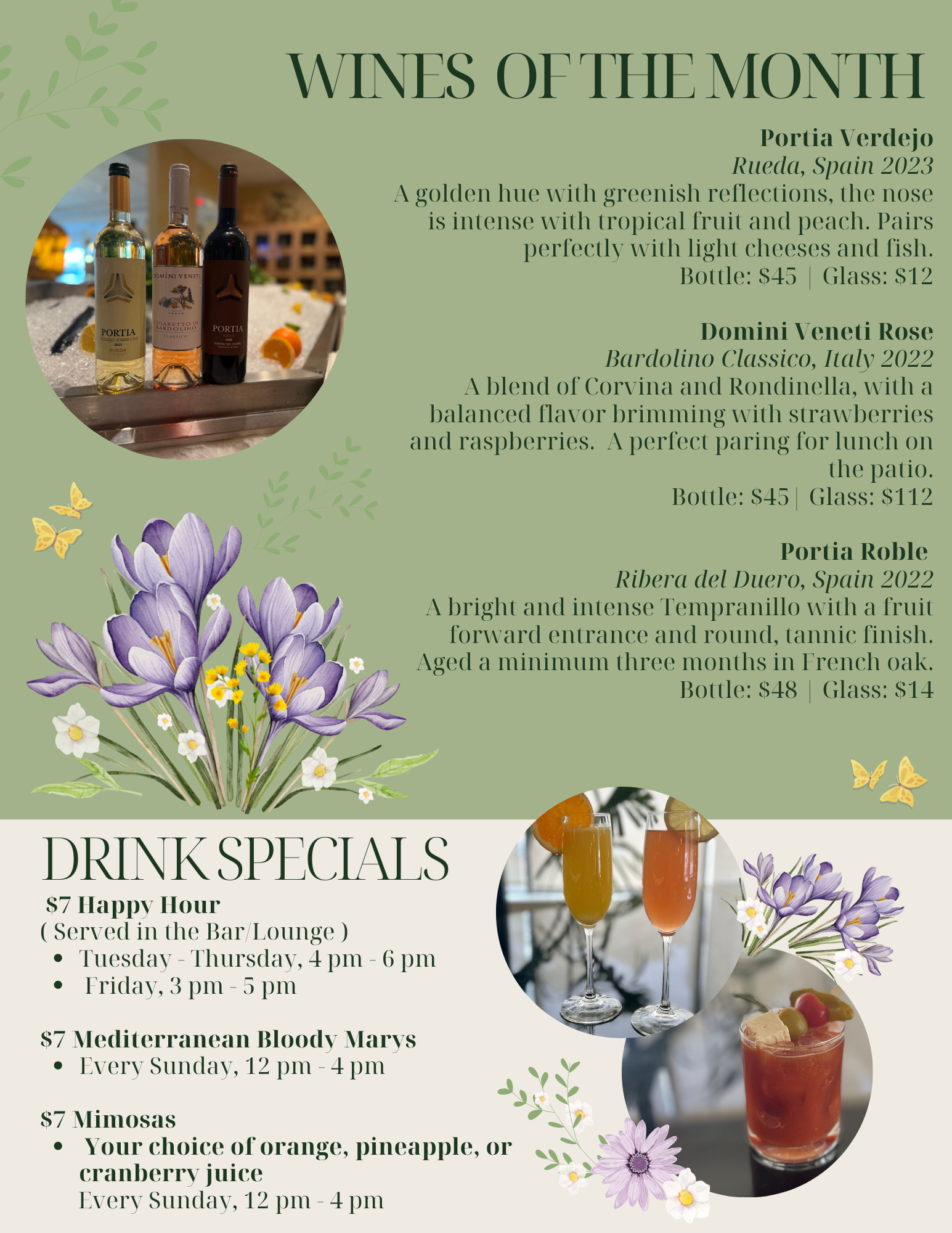 A menu for october specials at a restaurant.