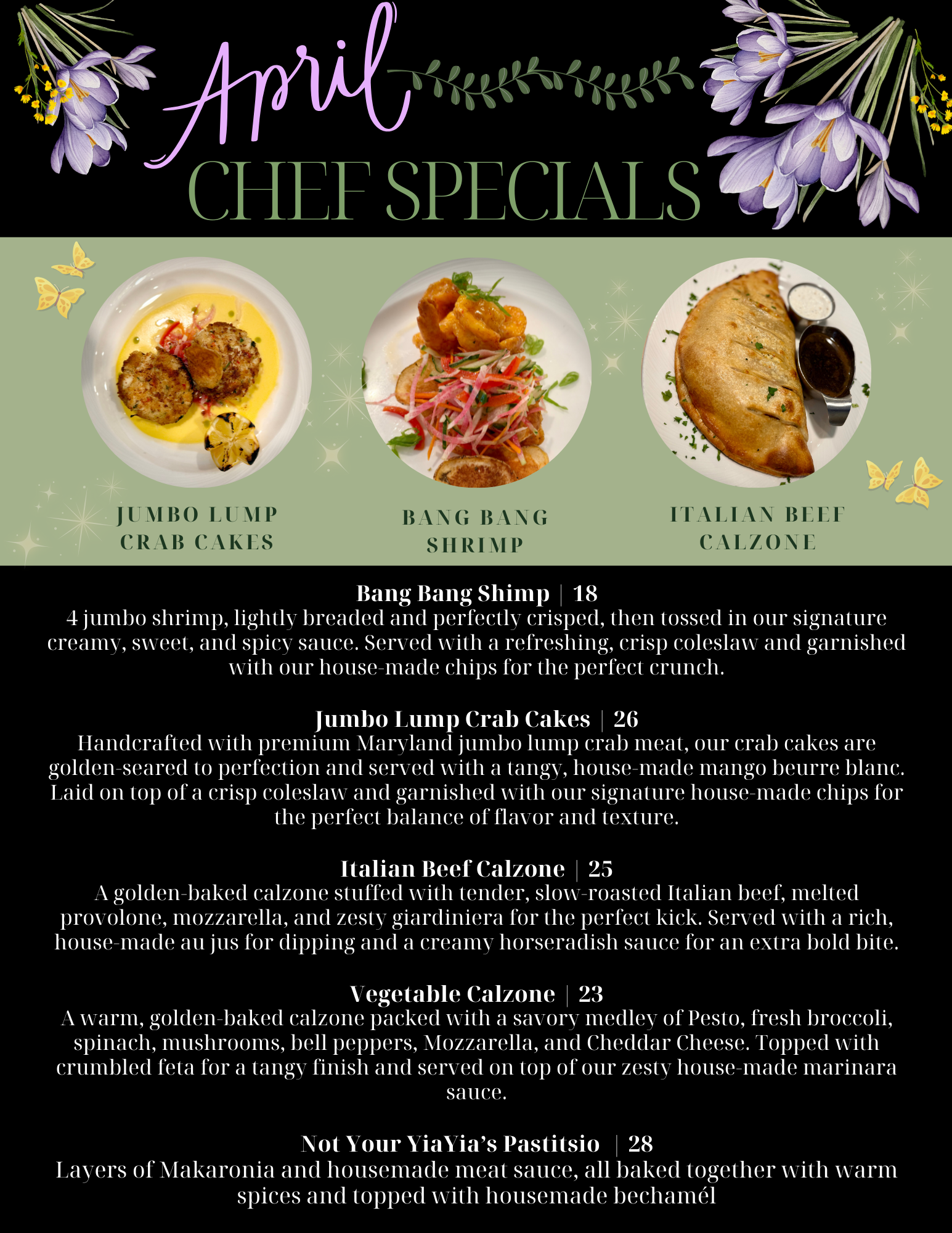 A menu for october specials at a restaurant.